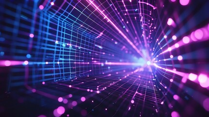 Abstract Digital Tunnel: Neon Lights and Grids in Cyberspace