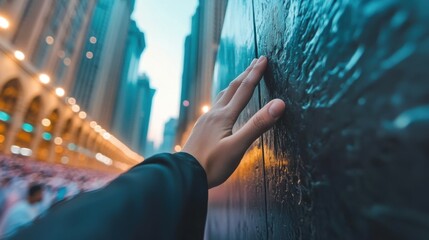 Hand Touching a Wall in Mecca
