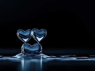 Two heart-shaped ice cubes melting on a surface, capturing the essence of love and romance.