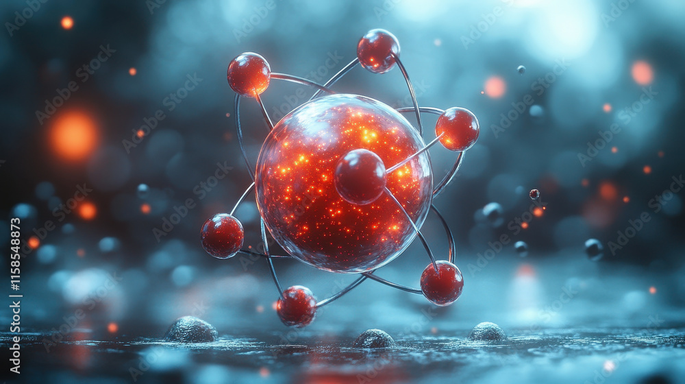 Aufkleber dynamic 3d illustration of atom orbital model in physics conceptual visualization