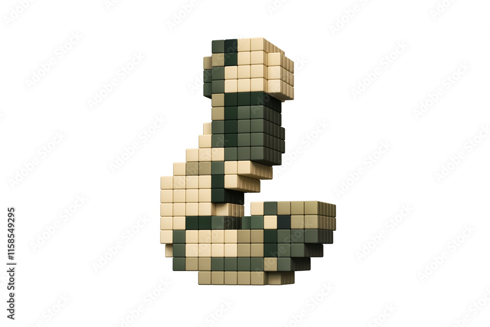 Poster green and brown army style pixel art interrogation mark. high definition 3d rendering retro electron