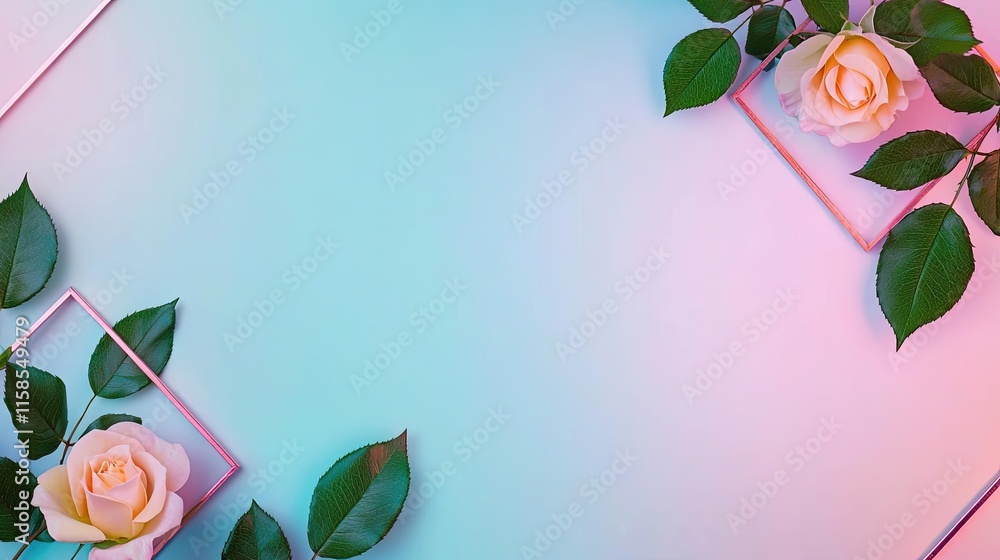 Poster rose leaves abstract background concept. elegant roses framed by colorful light, creating a serene a