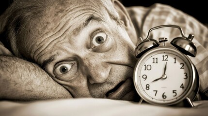 Elderly individual experiencing sleep disturbance, reflecting the challenges of aging and the importance of restful nights for overall well-being.