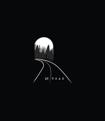 Minimalist road and moon logo, perfect for travel, adventure, or night-themed branding and designs.