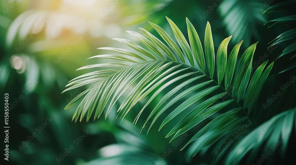 Poster palm leaves abstract background concept. close-up view of vibrant green palm leaves basking in warm 