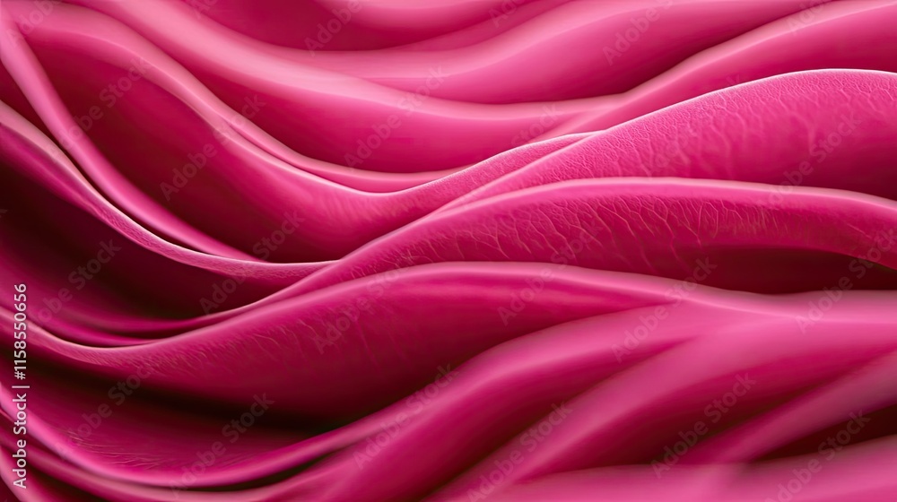 Poster Rose leaves abstract background concept. Close-up view of wavy pink paper texture creating a vibrant, flowing effect.