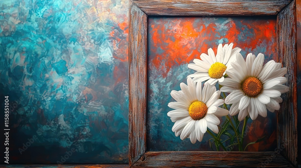 Aufkleber daisy floral abstract background idea. beautiful daisies framed against a colorful abstract backgrou