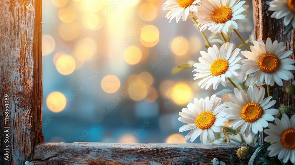 Poster daisy floral abstract background idea. bright daisies in a rustic frame, capturing a warm, sunny amb