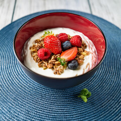 Vibrant Fromage Blanc Bowl with Fresh Red Fruits