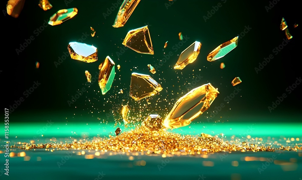Poster Fractured Reflections, an abstract portrayal of shattered glass, showcasing intricate patterns and dynamic interplay of light and shadow.