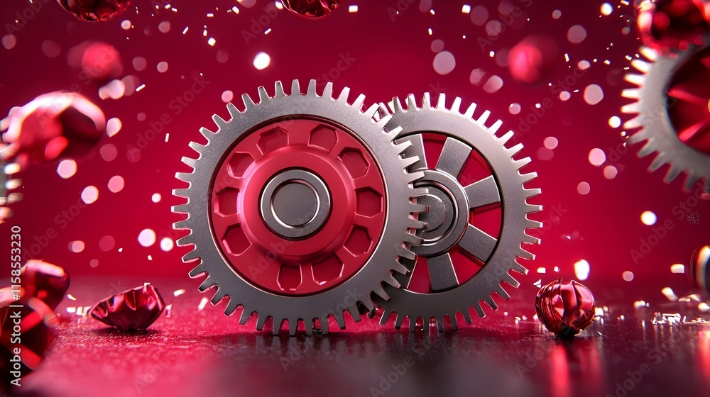 Poster dynamic mechanism, a mesmerizing blend of interlocking gears in motion, symbolizing progress and inn
