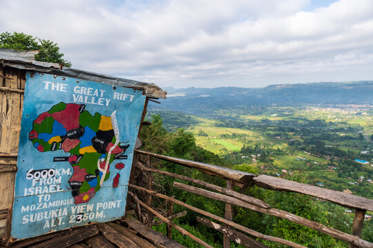 Panoramic overview over the great rift valley, the great geological dividing line between two continental plates in east africa. Eventually the continent will spilt into two along this line.