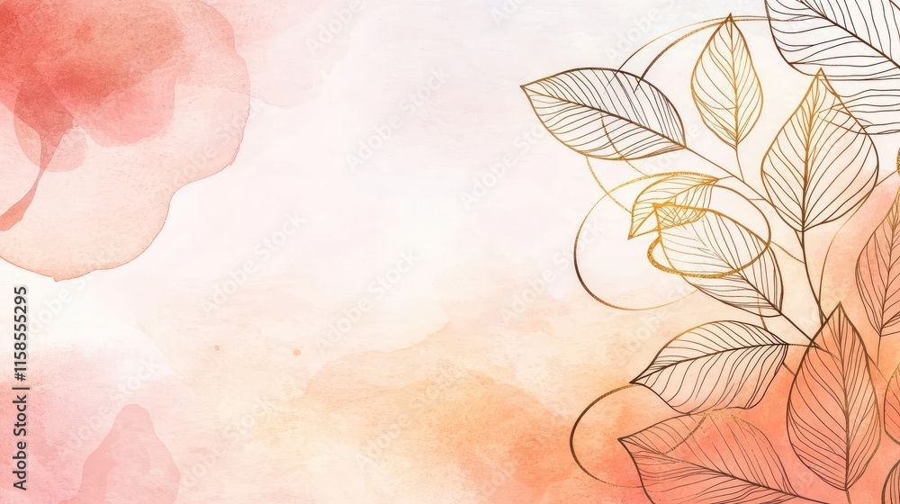 Poster rose leaves abstract background concept. elegant watercolor design featuring leaves and subtle flora