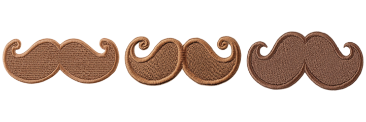 Three distinct mustaches featuring unique shapes and designs, showcasing intricate patterns and textures.
