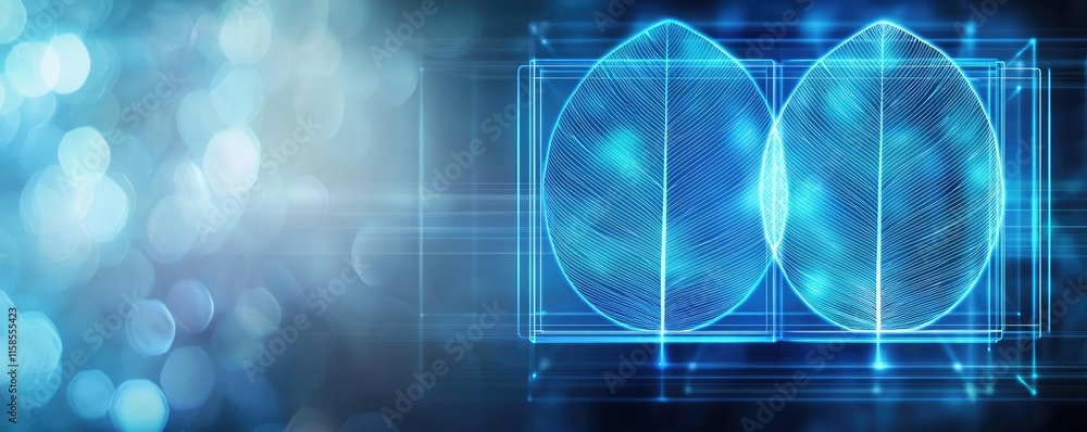 Aufkleber Palm leaves abstract background concept. Futuristic digital design featuring translucent glowing shapes with abstract bokeh background.
