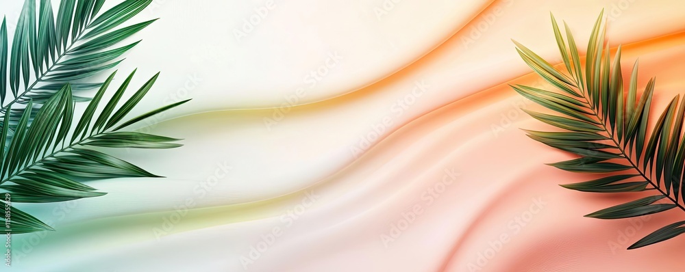 Poster palm leaves abstract background concept. elegant palm leaves with smooth wave background in natural 