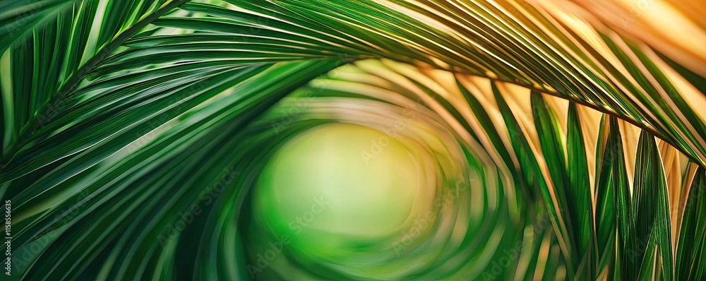 Poster palm leaves abstract background concept. close-up view of vibrant green palm leaves creating a natur