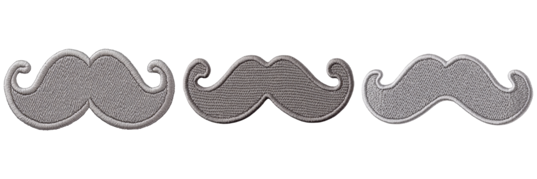 Three distinct mustache designs, showcasing varying styles and details.