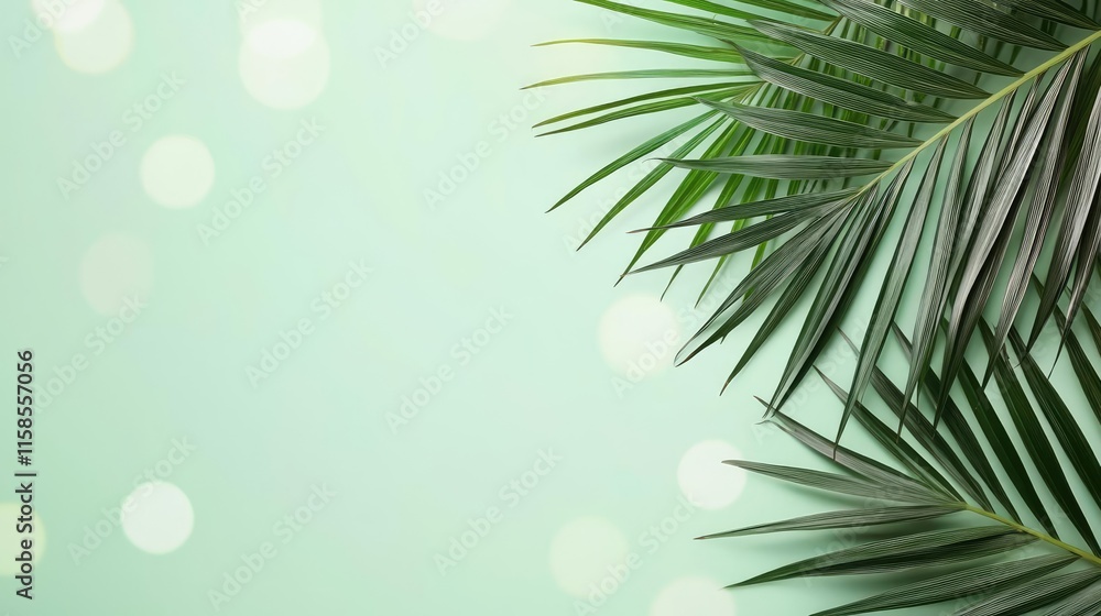 Aufkleber palm leaves abstract background concept. lush green palm leaves against a soft, blurred background w