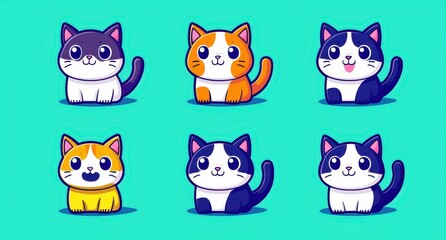 Adorable Cartoon Cats Six Cute Kitten Illustrations