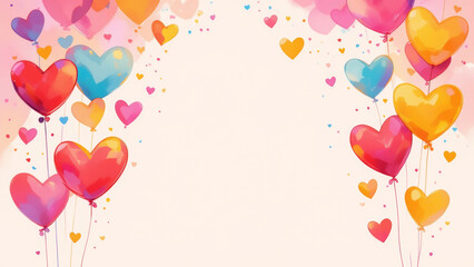 Illustration of colorful heart balloons, creating a festive and cheerful vibe.