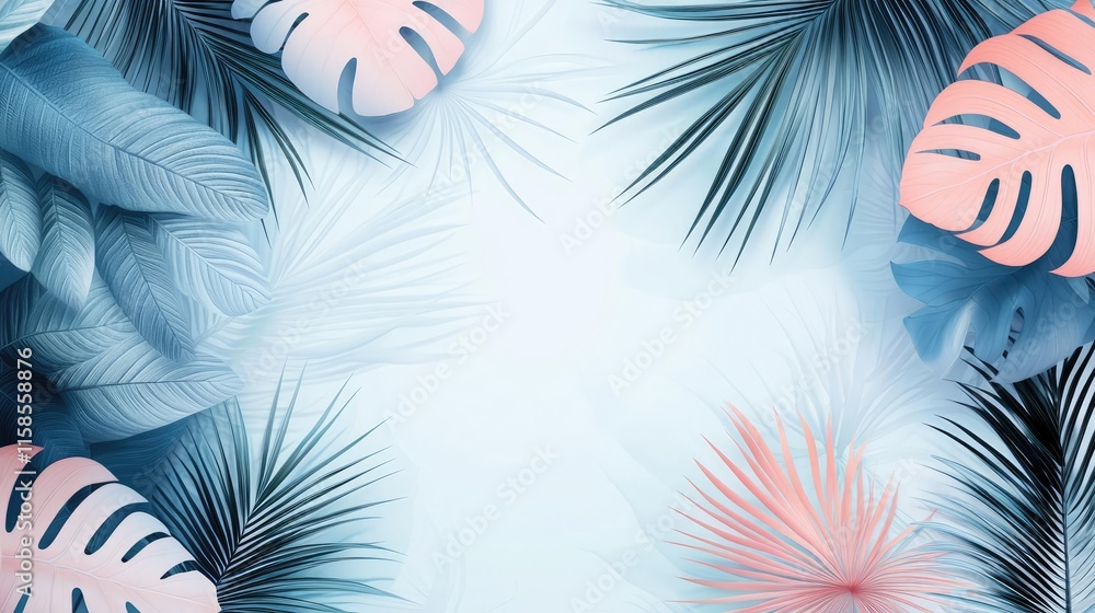 Poster Palm leaves abstract background concept. Beautiful tropical leaves creating a serene and calming background atmosphere.