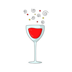 Red and Yellow Drinks wine Illustration for New Year Celebration. Wine Bottle, Hand, Cheers, Fireworks vector