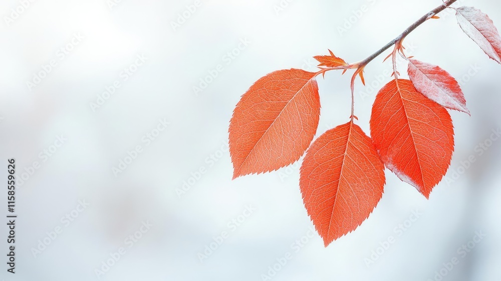 Poster rose leaves abstract background concept. vibrant red leaves on a branch against a soft blurred backg