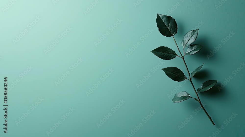 Poster rose leaves abstract background concept. a minimalist image featuring a single green leaf on a textu