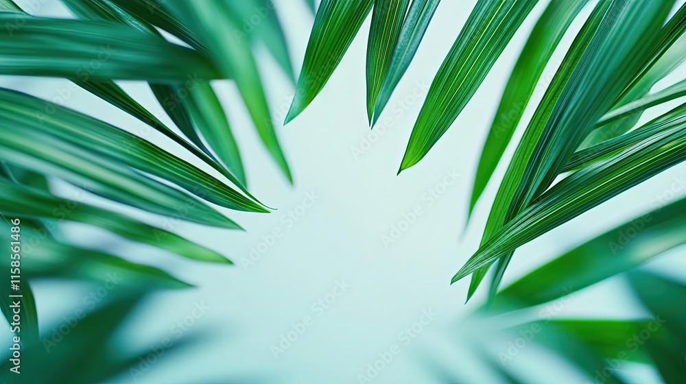 Aufkleber palm leaves abstract background concept. close-up view of lush green leaves forming a natural frame 