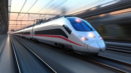 Fototapeta premium A futuristic train concept with aerodynamic designs and high-tech features speeding along futuristic tracks