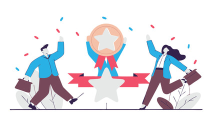 Collaborative Business Success Depicted with a Star Medal Award