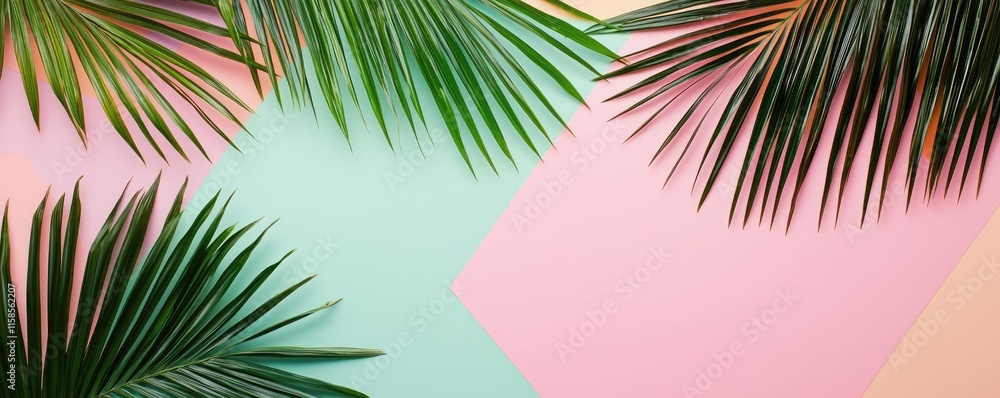 Poster palm leaves abstract background concept. vibrant tropical leaves against a colorful background, crea