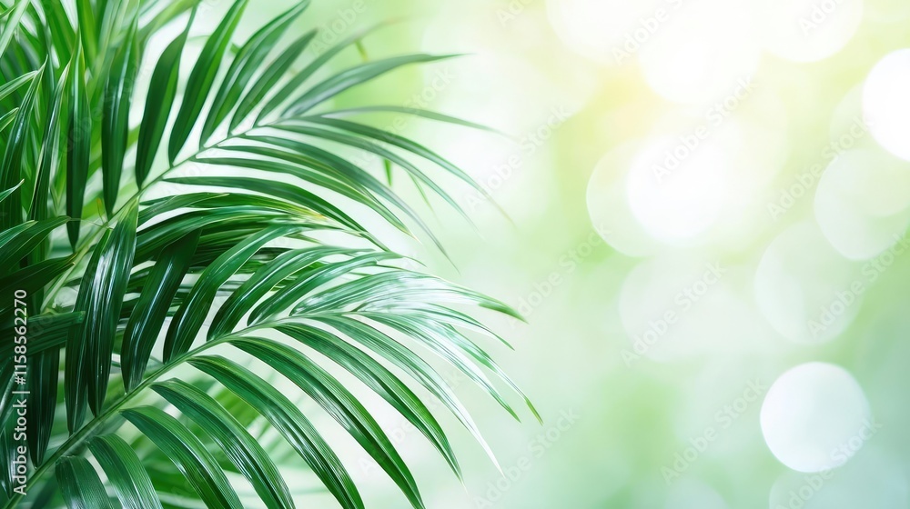 Poster palm leaves abstract background concept. vibrant green palm leaves with a soft, blurred background c