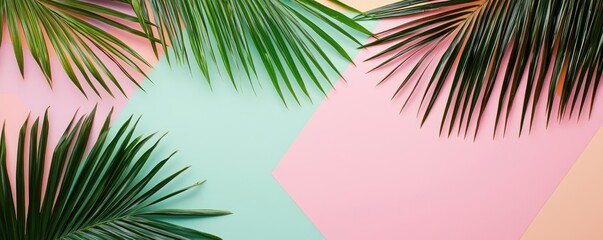 Palm leaves abstract background concept. Vibrant tropical leaves against a colorful background, creating a fresh atmosphere.