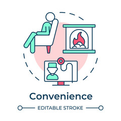 Convenience multi color concept icon. Accessing healthcare facility from home. Benefit of telehealth. Round shape line illustration. Abstract idea. Graphic design. Easy to use in booklet