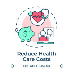 Reduce health care costs multi color concept icon. Lower prices for medical service. Benefit of telehealth. Round shape line illustration. Abstract idea. Graphic design. Easy to use in booklet