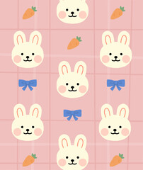 Pattern illustration with cute rabbit ,carrot and ribbon