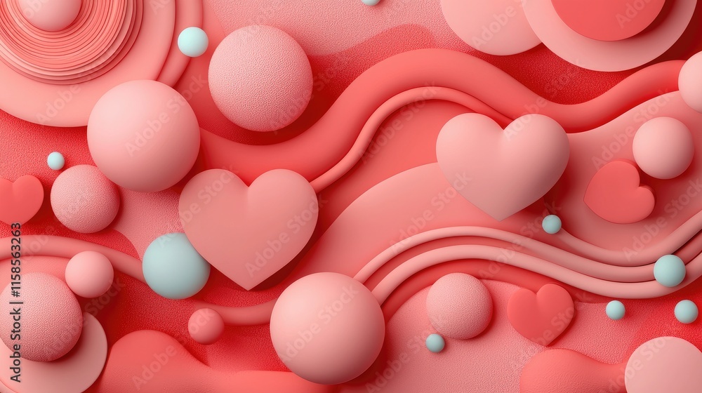 Poster dynamic heart-shaped forms and patterns abstract design digital art creative environment visual conc