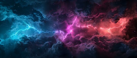 Obraz premium Dramatic Lightning Strikes in Colorful Stormy Sky with Clouds and Electric Energy