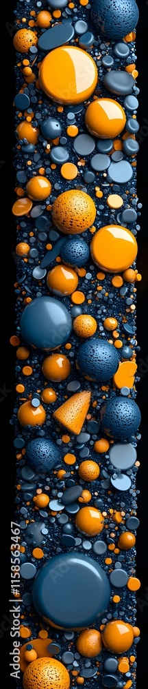Poster Vibrant Blue and Orange Glowing Spheres, Dynamic glossy 3D shapes intertwining, creating a captivating visual display of color and form.