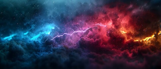 Fototapeta premium Dynamic Lightning Strikes Through Colorful Stormy Clouds and Rain in a Dramatic Atmospheric Scene