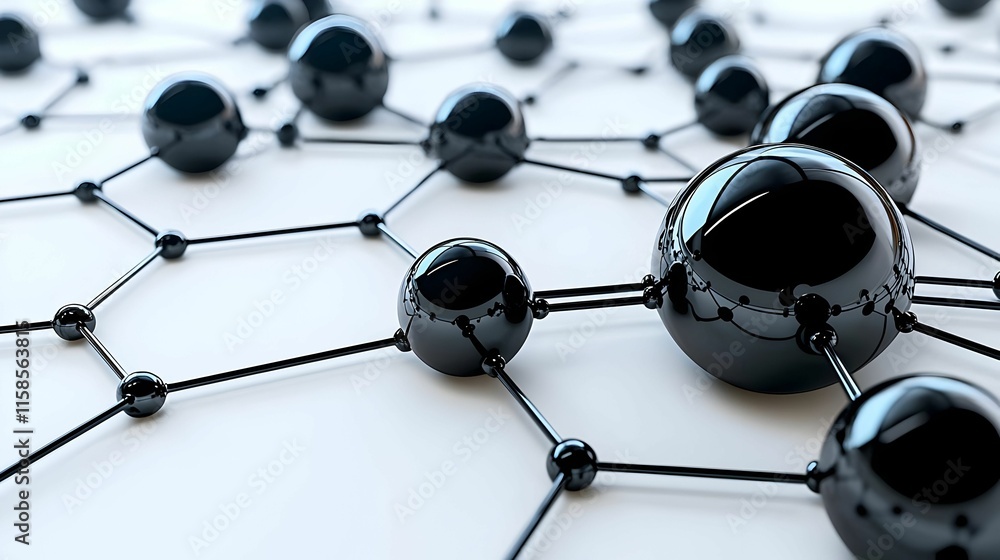 Aufkleber interconnected black spheres on white background, a modern abstract representation of unity and conn
