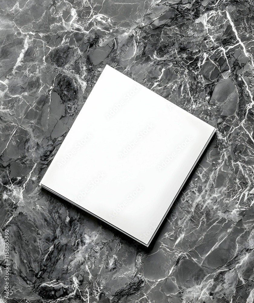 Poster blank canvas on polished marble, soft shadows creating depth, inviting creativity and contemplation 