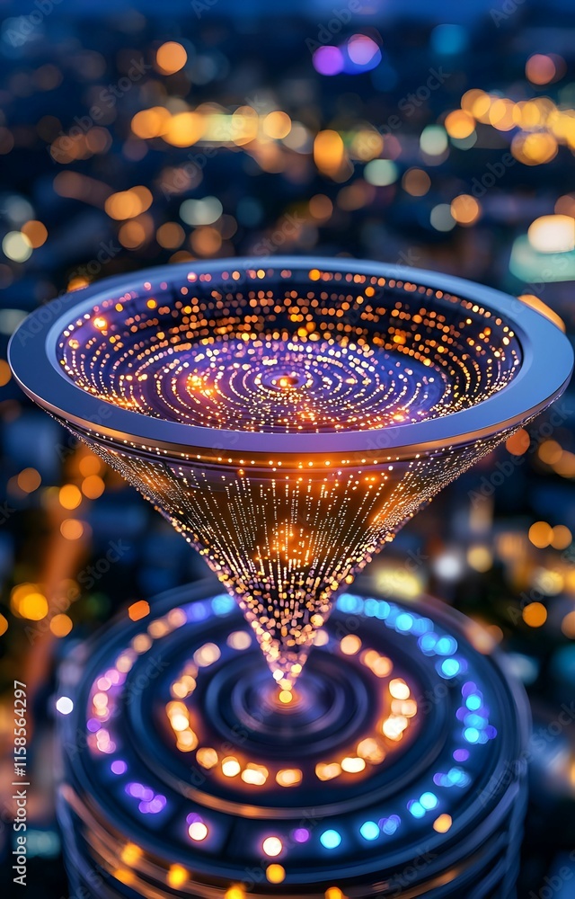 Poster big data insights, a vibrant visualization showcasing the flow of information through a dynamic funn