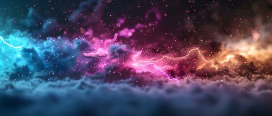 Fototapeta premium Vibrant Abstract Background with Colorful Lightning and Cosmic Clouds in a Mystical Night Sky