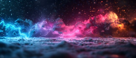 Fototapeta premium Vibrant Lightning Storm with Colorful Clouds and Twinkling Stars in a Mystical Night Sky