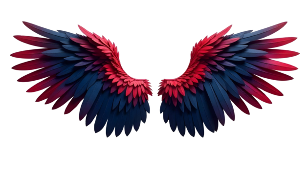 Red Blue Gradient Wings Detailed Paper Art Design