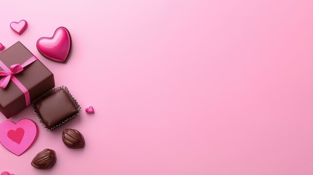 Valentine's day gift ideas heart-shaped chocolate treats on pink background romantic theme sweet delights