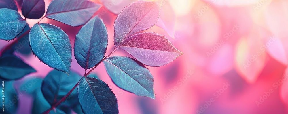 Poster rose leaves abstract background concept. beautiful close-up of vibrant leaves with unique colors and